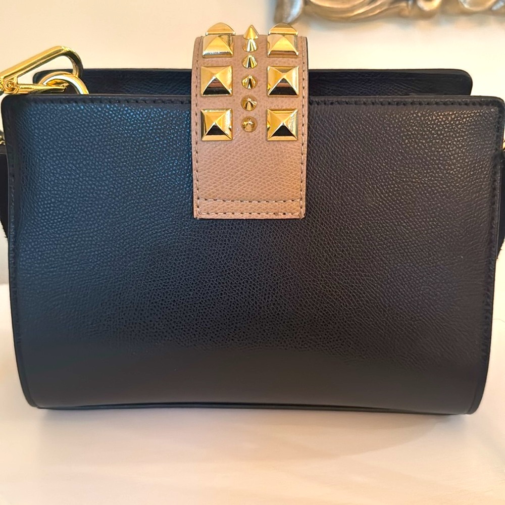 Mario Valentino Black and Gold Crossbody Bag with Studded Clasp NWT - Picture 3 of 10